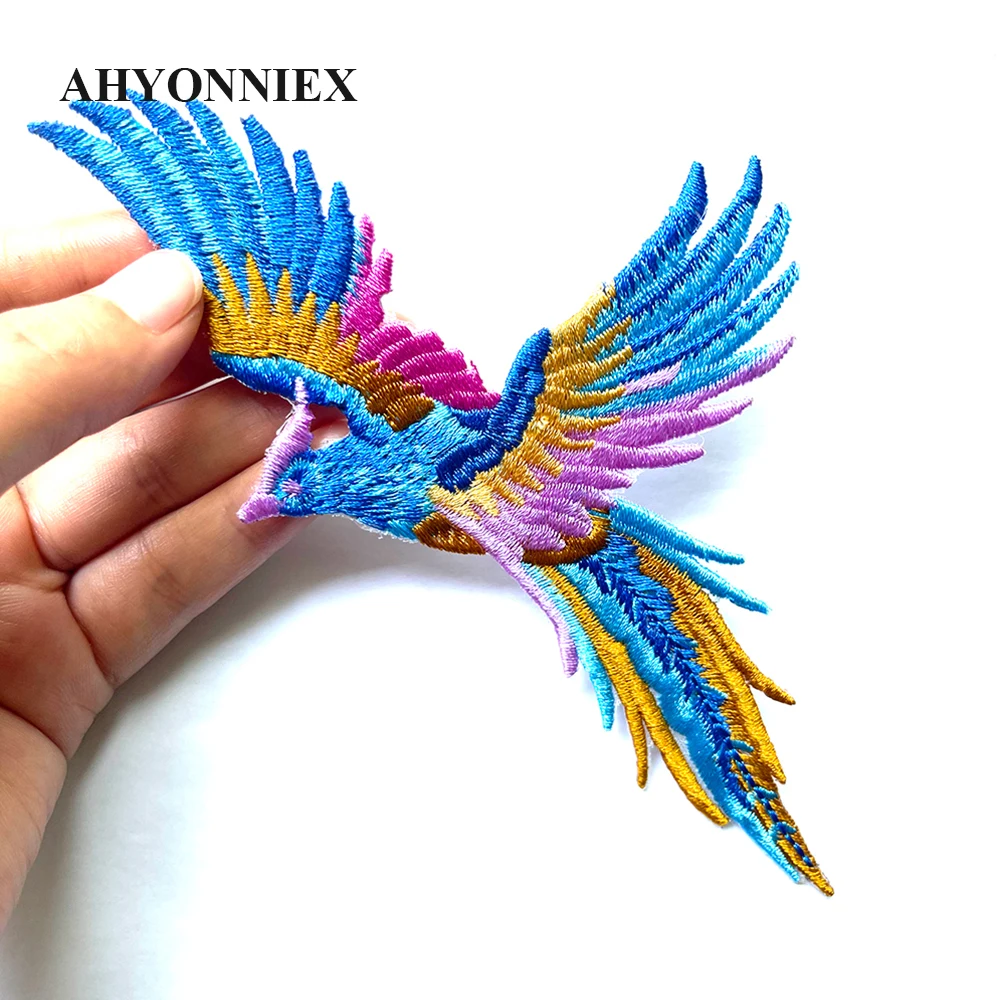 AHYONNIEX 1 Pair Phoenix Embroidered Repair Patches Bag Jacket Jeans Iron On Patches for Clothes Fashion Glue Sticker