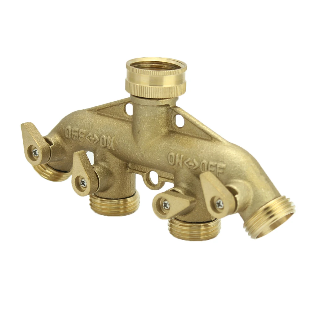 Brass Garden Hose Splitter (4 Way), Solid Brass Hose Connector 3/4