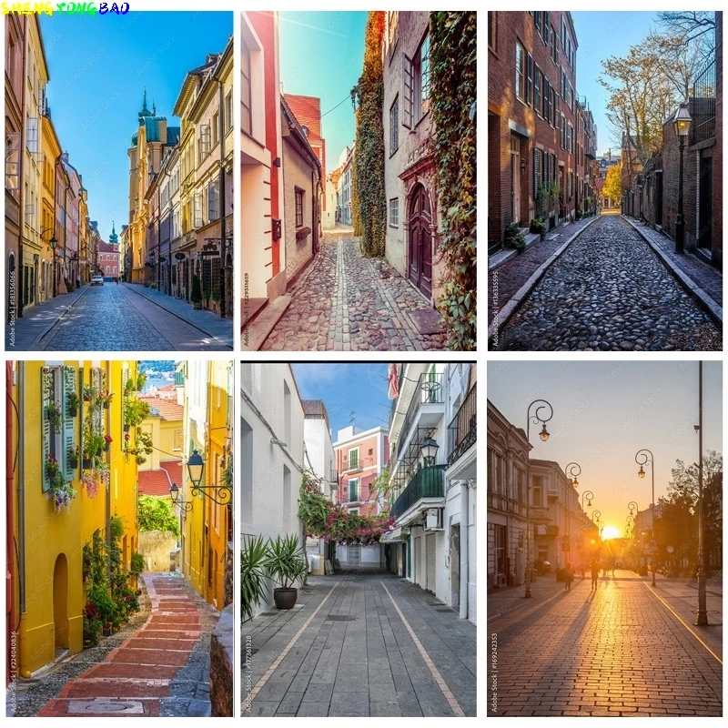 

Vintage European Street View Scenery Photography Backdrops Props Wedding Portrait Photo Backgrounds Studio 211229 JJD-07