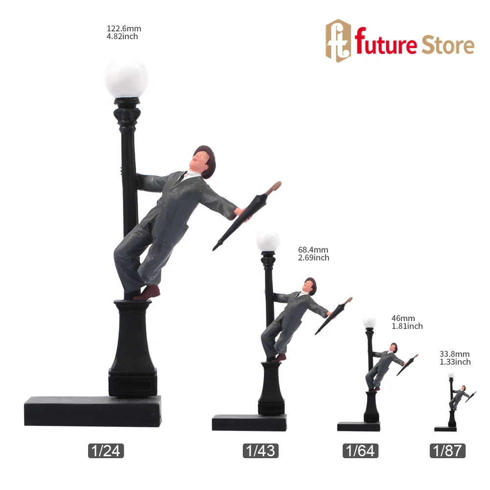 

Resin 3D Print 1/87 1/64 1/43 1/24 Male Singer Sing Dance Under Streetlights Rainny Scene Props Creative Figure Model Figurine