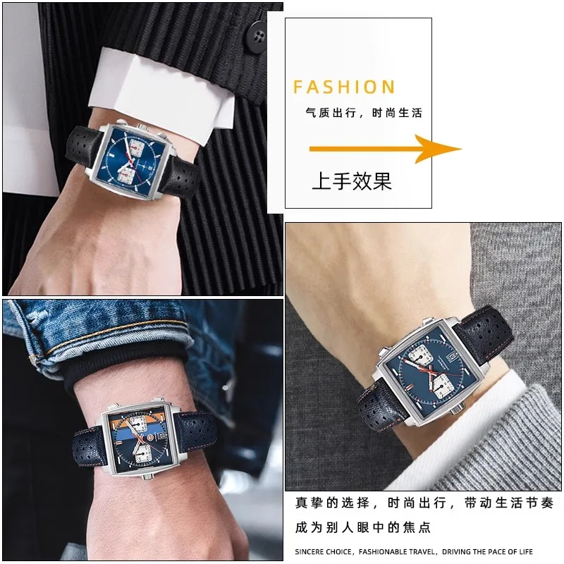 For TAG Heuer Monaco Carrara Watchband CAW211M 211P CAW211R 211T breathable 22mm Cow Leather Men's Folding buckle wrist strap