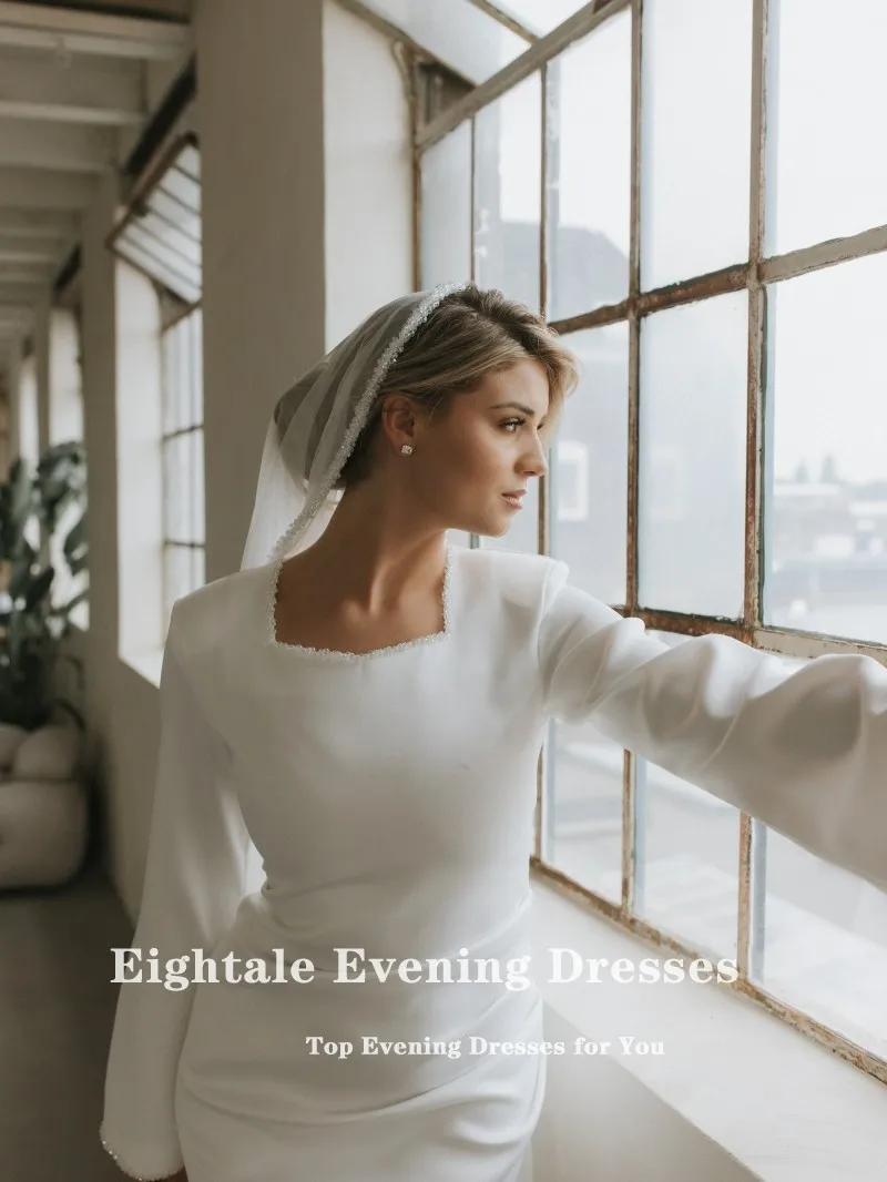 ชุดแต่งงานแบบอาหรับ Eightale สีไอวอรี่ แบบสั่งตัด ประดับลูกปัด คอวี แขนยาว ทรงเมอร์เมด สำหรับเจ้าสาวมุสลิม ชุดงานเลี้ยง