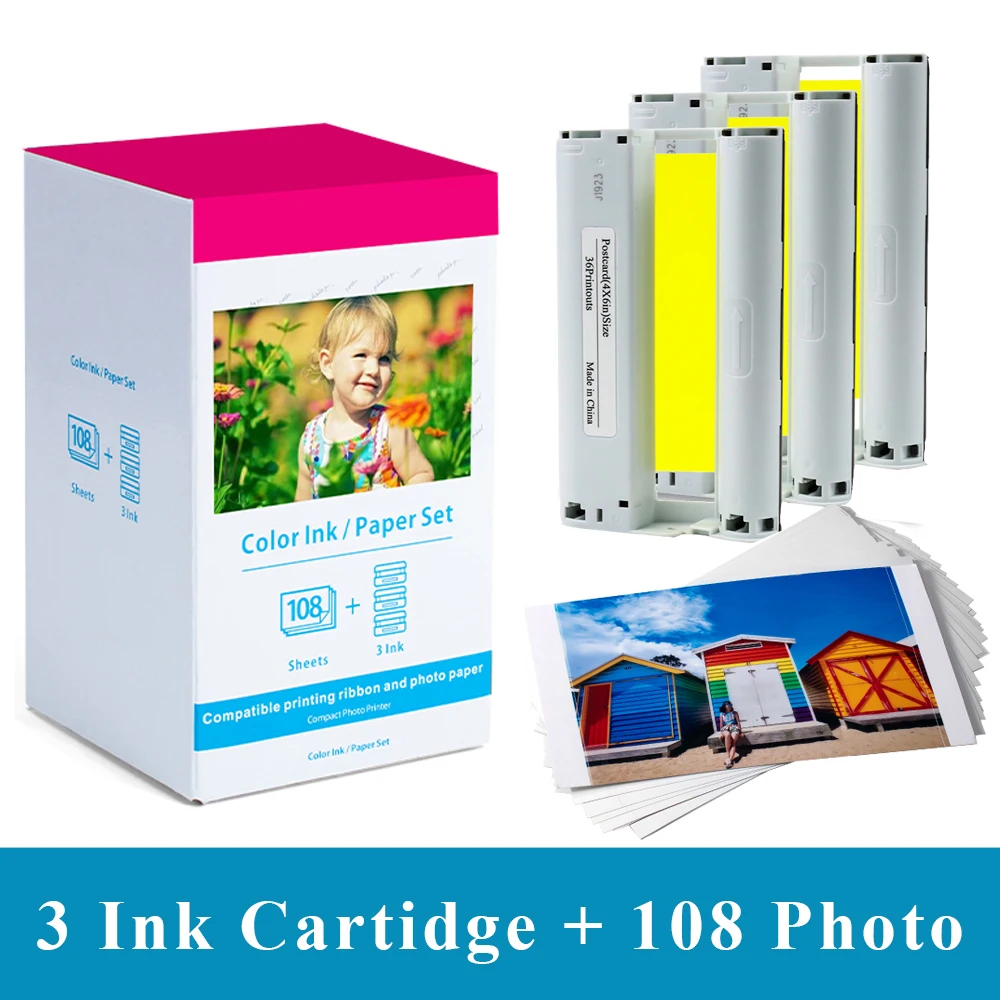 KP108IN 3 Ink Cartridges & 108 Photo Paper Compatible for CP Selphy 4\