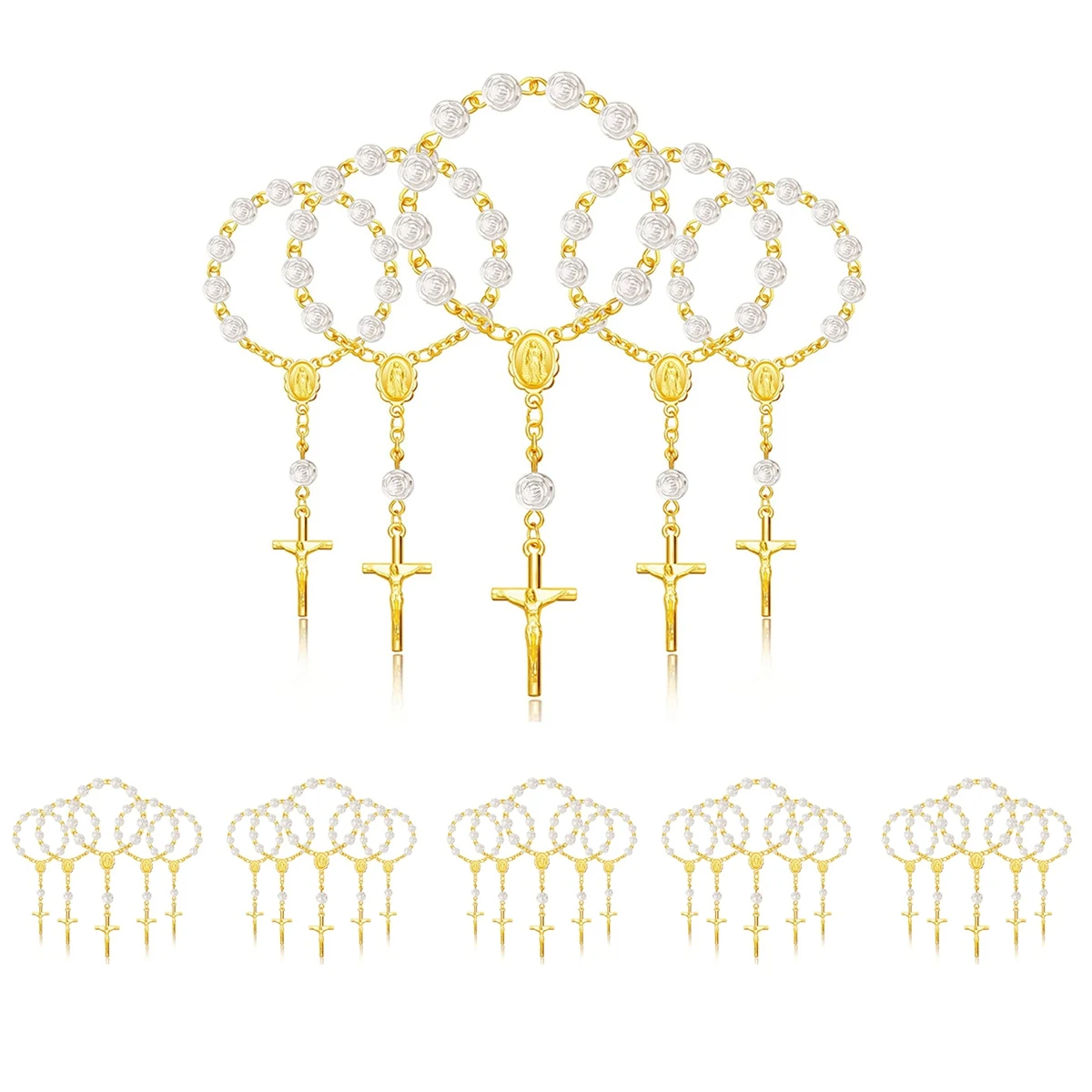 ลูกประคำอะคริลิค tasbih Rosario ลูกประคำขนาดเล็ก30ชิ้นพร้อมไม้กางเขนสำหรับของขวัญปาร์ตี้ศีลมหาสนิทครั้งแรก