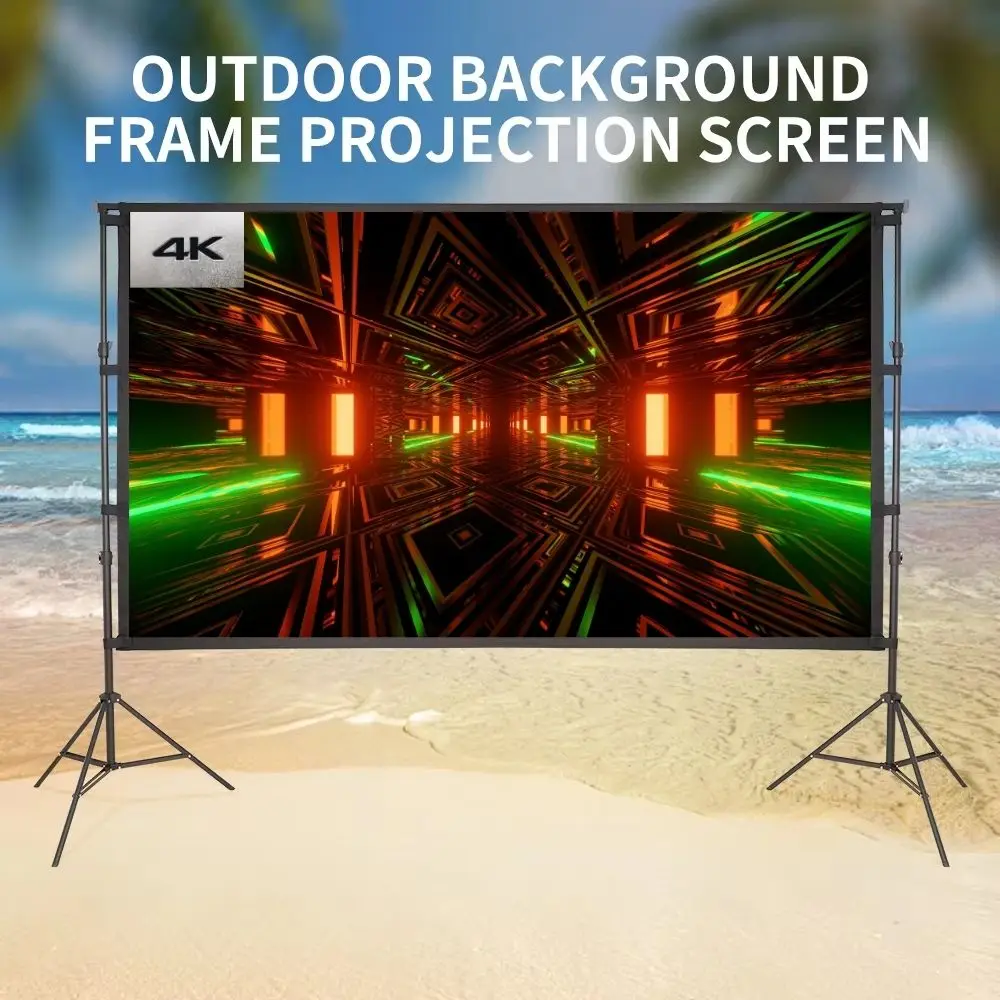 Portable Projector Screen with Background Stand Outdoor Movie Screen 120 Inch 16:9 Light-Weight Easy Setup Windproof