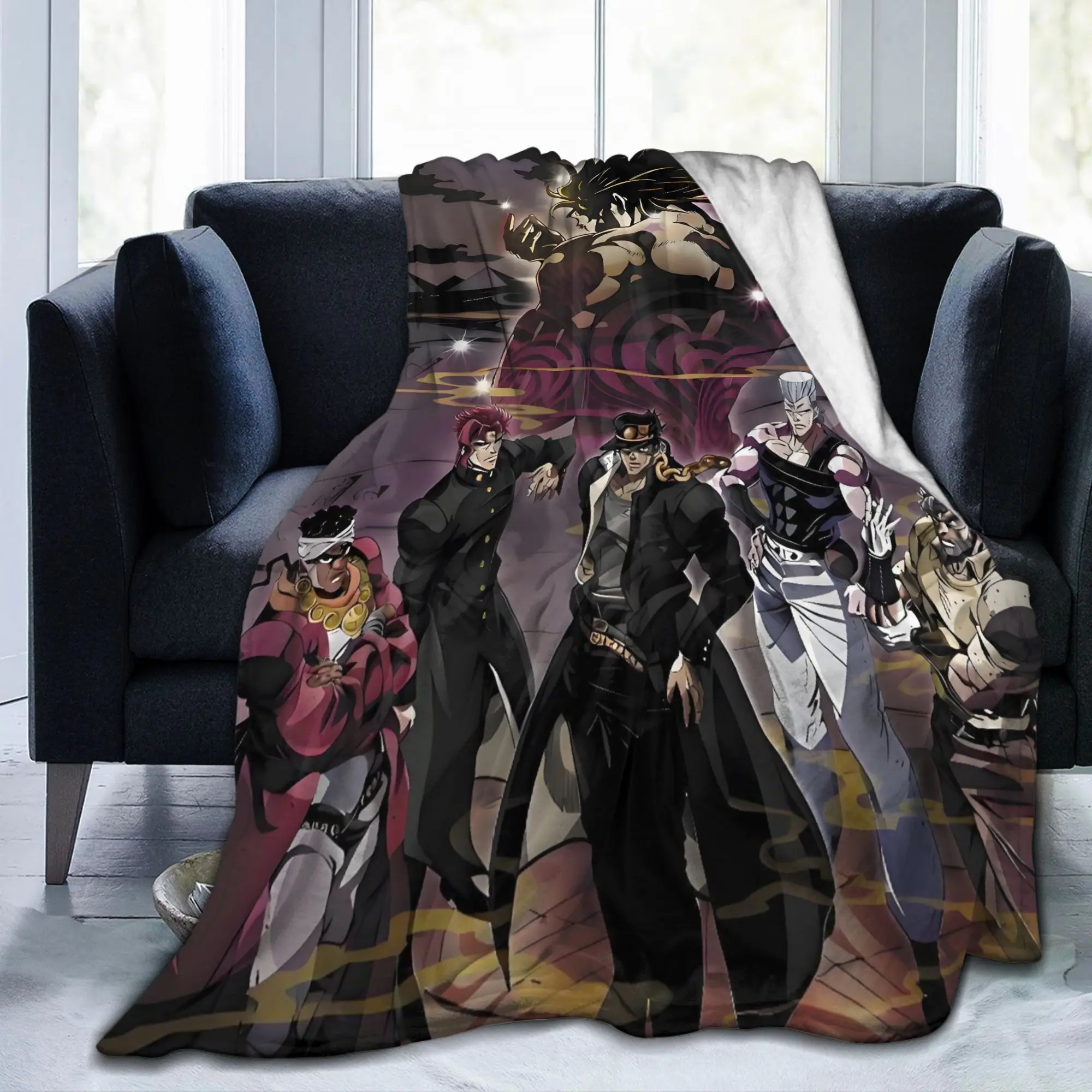 Custom Manga Bizarre Adventure Blankets Warm Flannel JoJo Throw Blanket for Bed Travel Rug Piece
