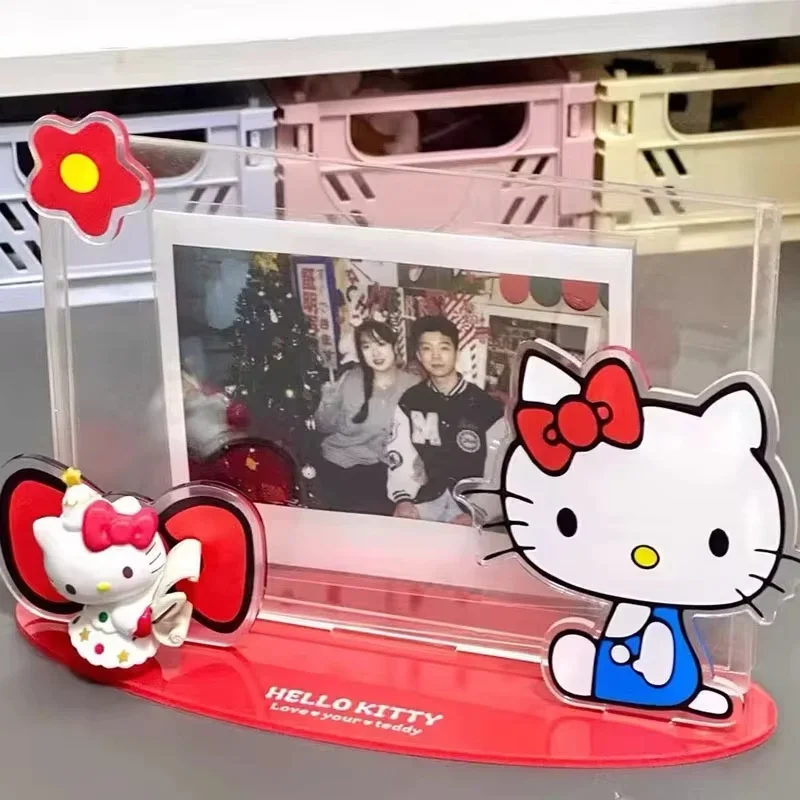 Kawaii Diy Cute Hello Kitty Acrylic Ornament Standing Picture Frame Girl Plaque Suitable 5 Inches Anime Desktop Ornament Gift