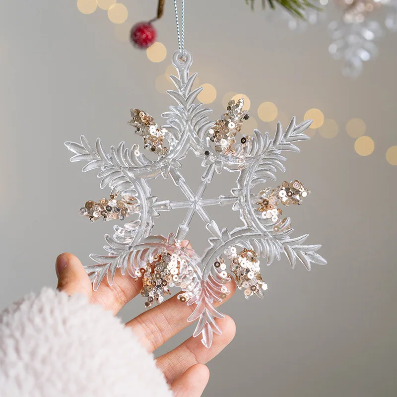 Transparent Acrylic Snowflake Deer Sequins Christmas Tree Pendant Xmas Hanging Ornaments Home Decor Children DIY New Year Gifts