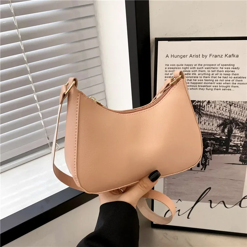 New Women\'s Fashion Handbags Retro Solid Color PU Leather Shoulder Underarm Bag Casual Women Handbags Designer Bag for Women