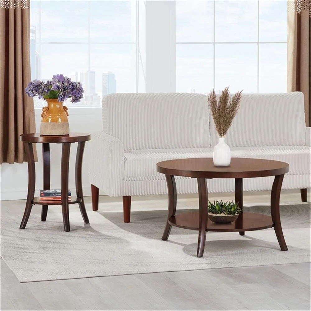 طاولة قهوة مستديرة كلاسيكية مقاس 30 بوصة - طاولة غرفة معيشة/غرفة عائلية انتقالية مع رف تخزين #5