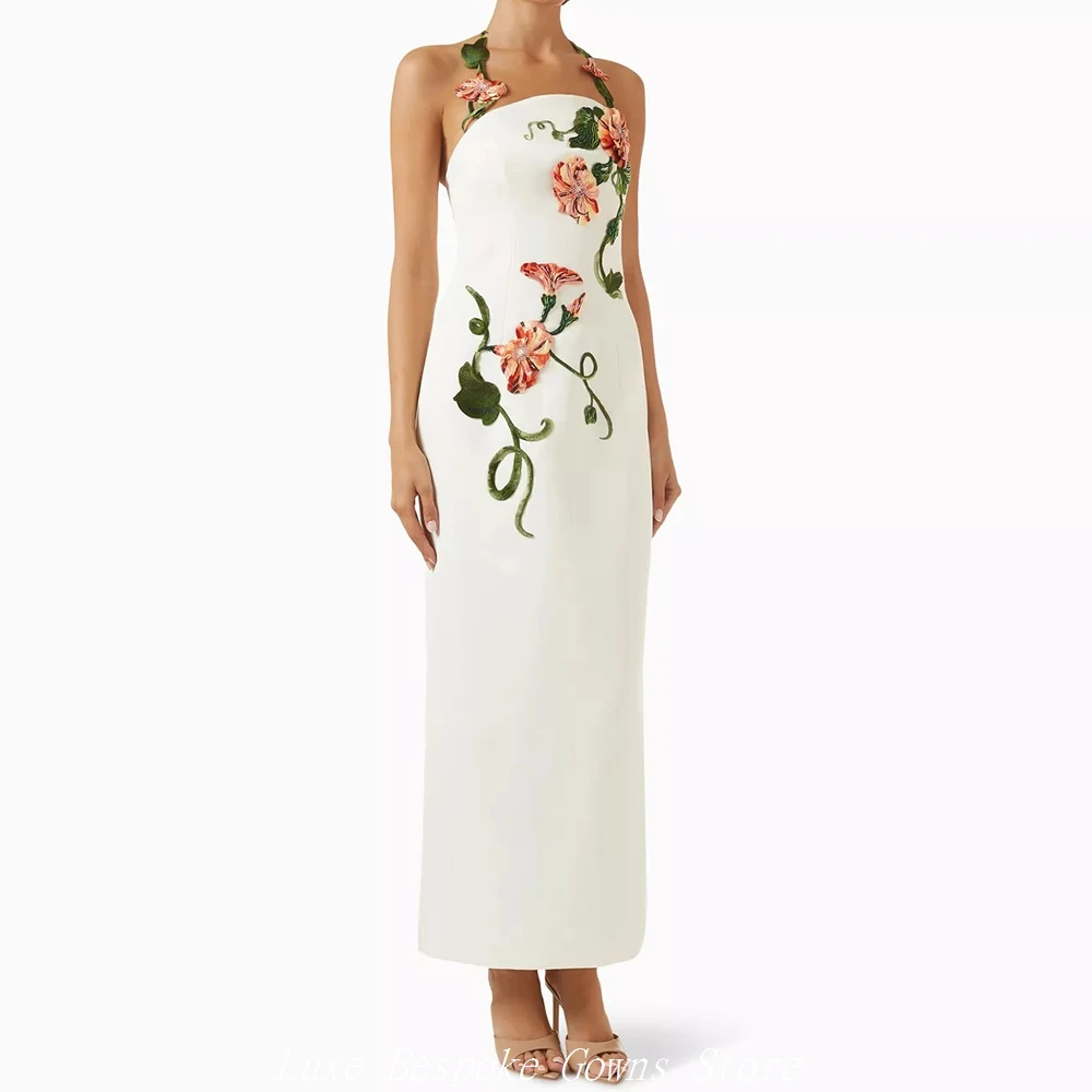 

Women's Formal Evening Gowns Straight Ankle-length Spaghetti Strap Sleeveless Prom Dresses Fashion Flowers Customized Gowns