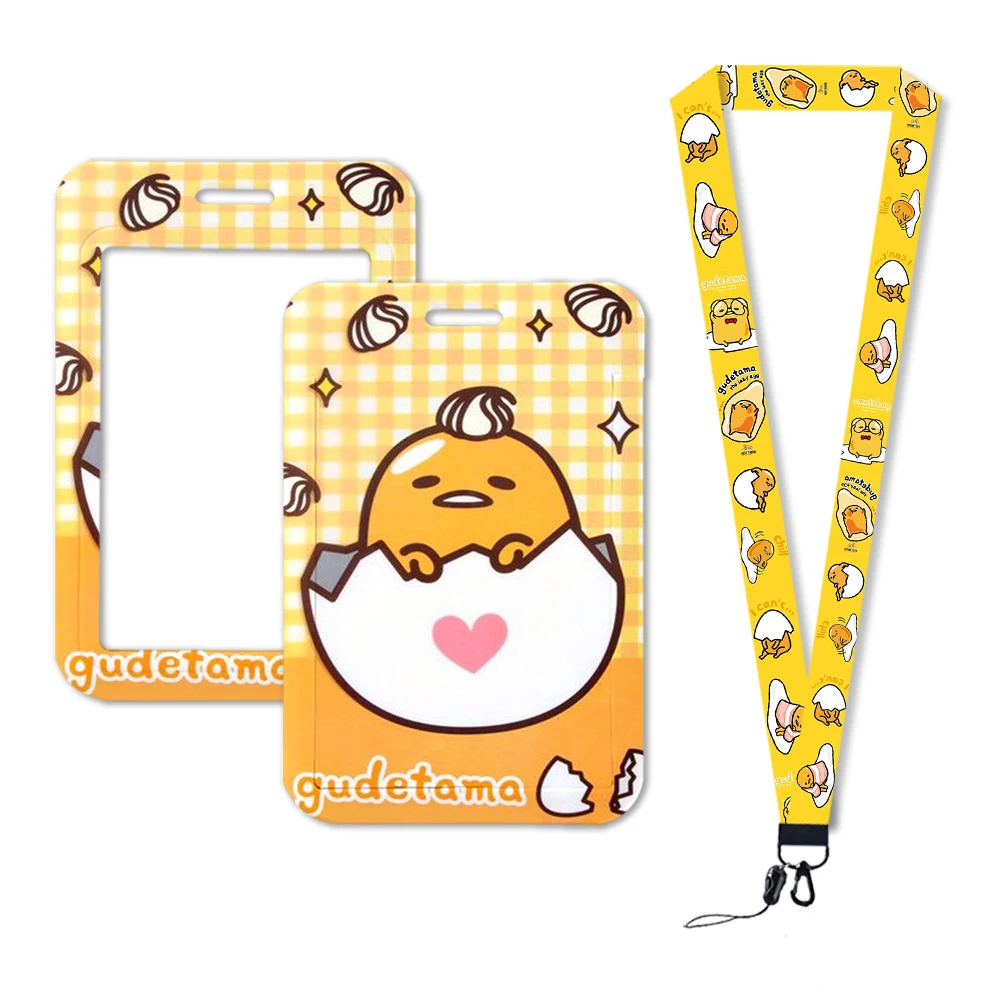 Gudetama deslizante tampa ID Card Holder conjunto com cordão, estilo bonito, crachá de identificação, conjunto personalizado