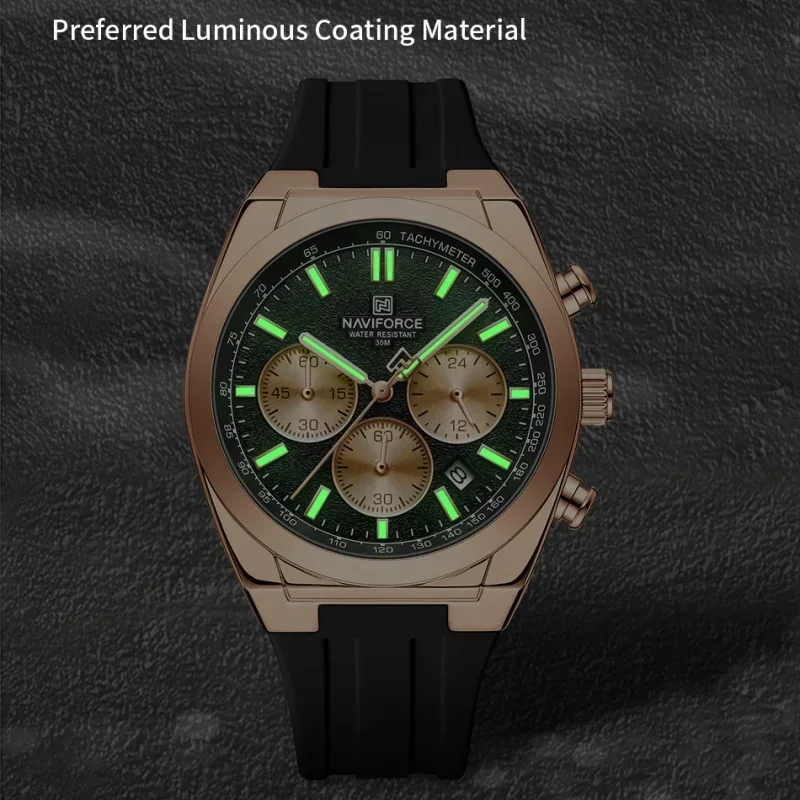 

NAVIFORCE простые мужские многофункциональные часы с хронографом 3ATM водонепроницаемые светящиеся стрелки силиконовый ремешок мужские кварцевые часы подарок