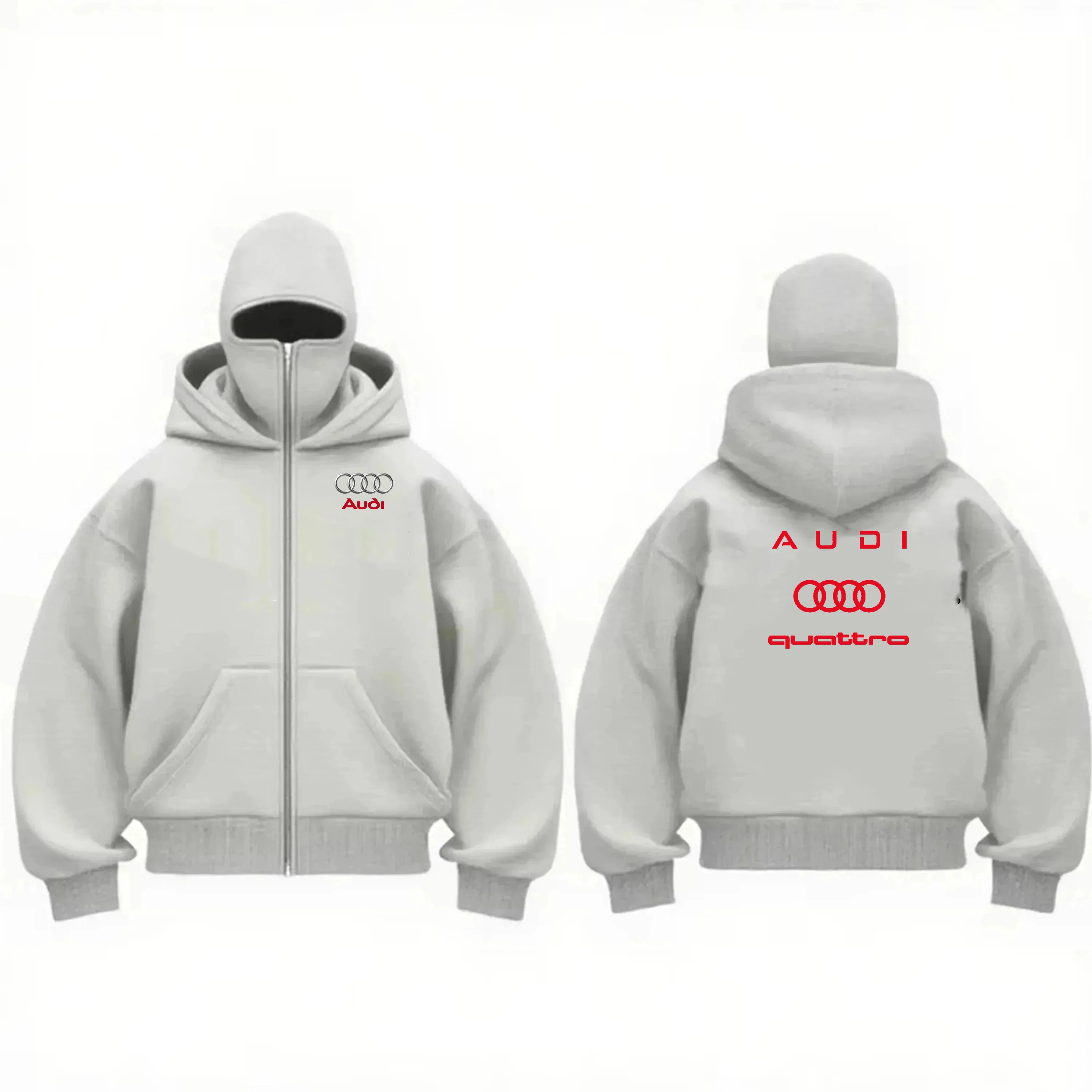 Warme, winddichte Motorradjacke der Marke Audi mit doppellagiger Kapuzenjacke im Cardigan-Stil