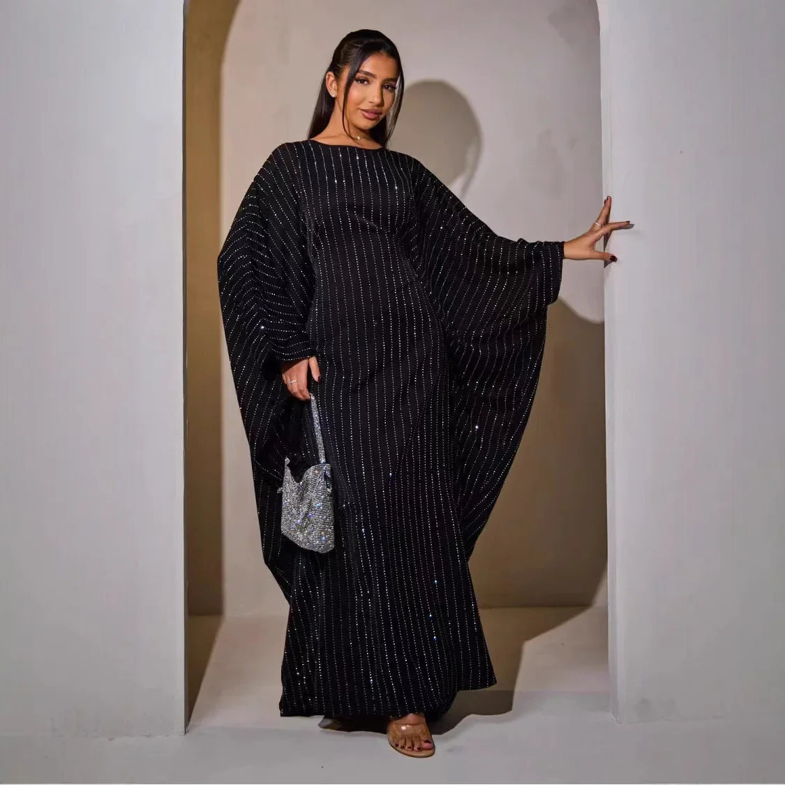 Eid Djellaba Glitter Dubai Abaya Abito per le donne musulmane Arabia Jalabiya Modesto Musulmane Femme Vestiti Turchia Abaya Robe Abito