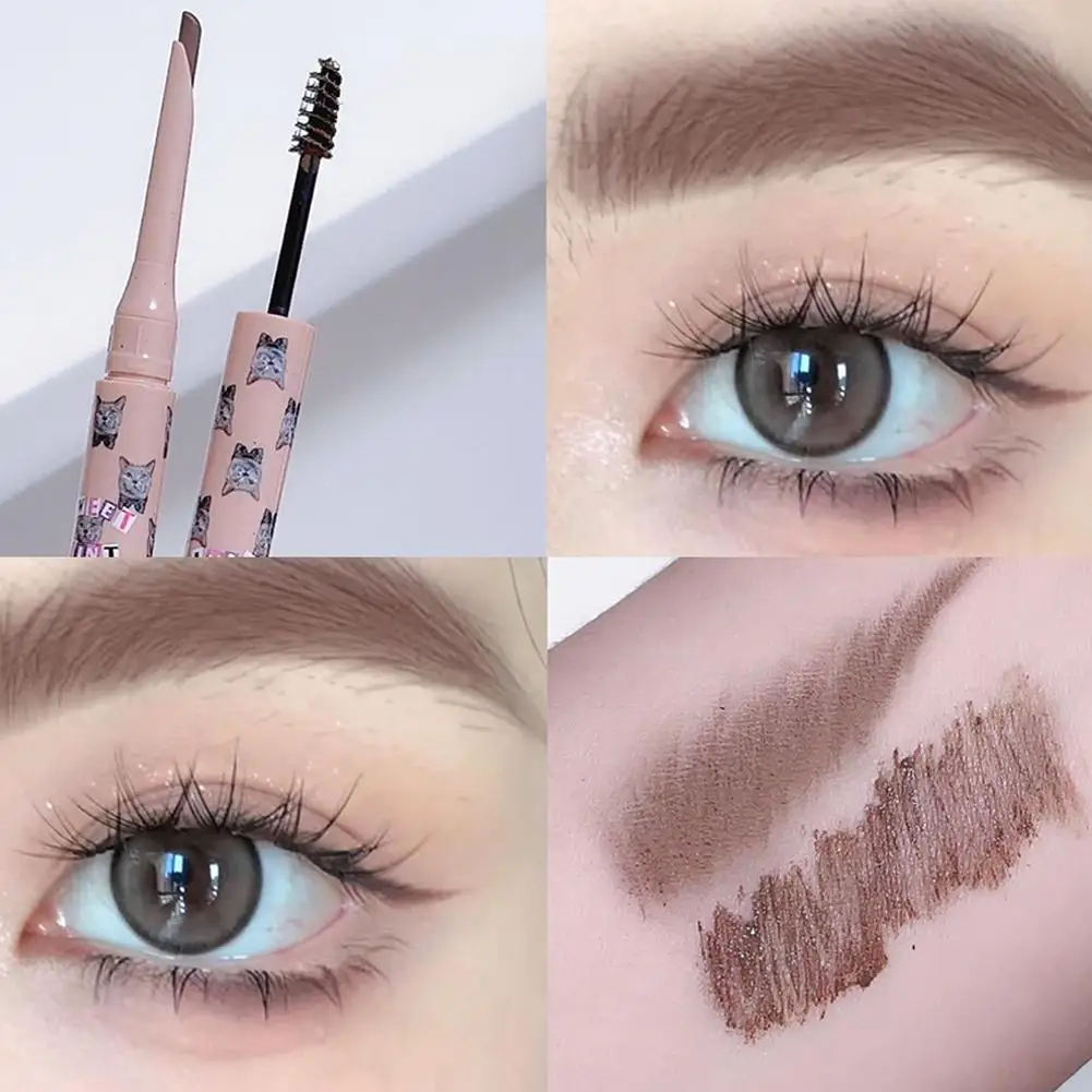 Lápiz de cejas de doble cabeza, larga duración, impermeable, gris, negro, no maquillaje con cejas, coreano, brocha floreciente, marrón, M8W1