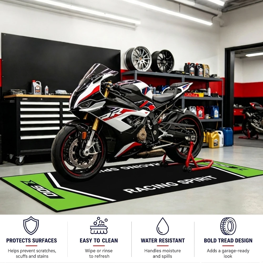 Motorcycle Mat Garage Floor Rug Washable Parking Mats for Garage Floors Non Slip Oil Absorbent Pad Rubber Backing Floor Protecti