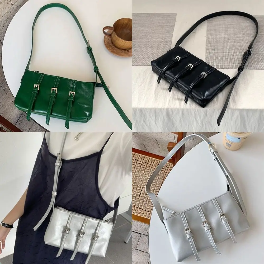 ที่เก็บดินสอหนัง PU สีเงินของผู้หญิงความจุขนาดใหญ่กระเป๋า Crossbody กระเป๋าใต้วงแขนกระเป๋าสะพายไหล่เกาหลี