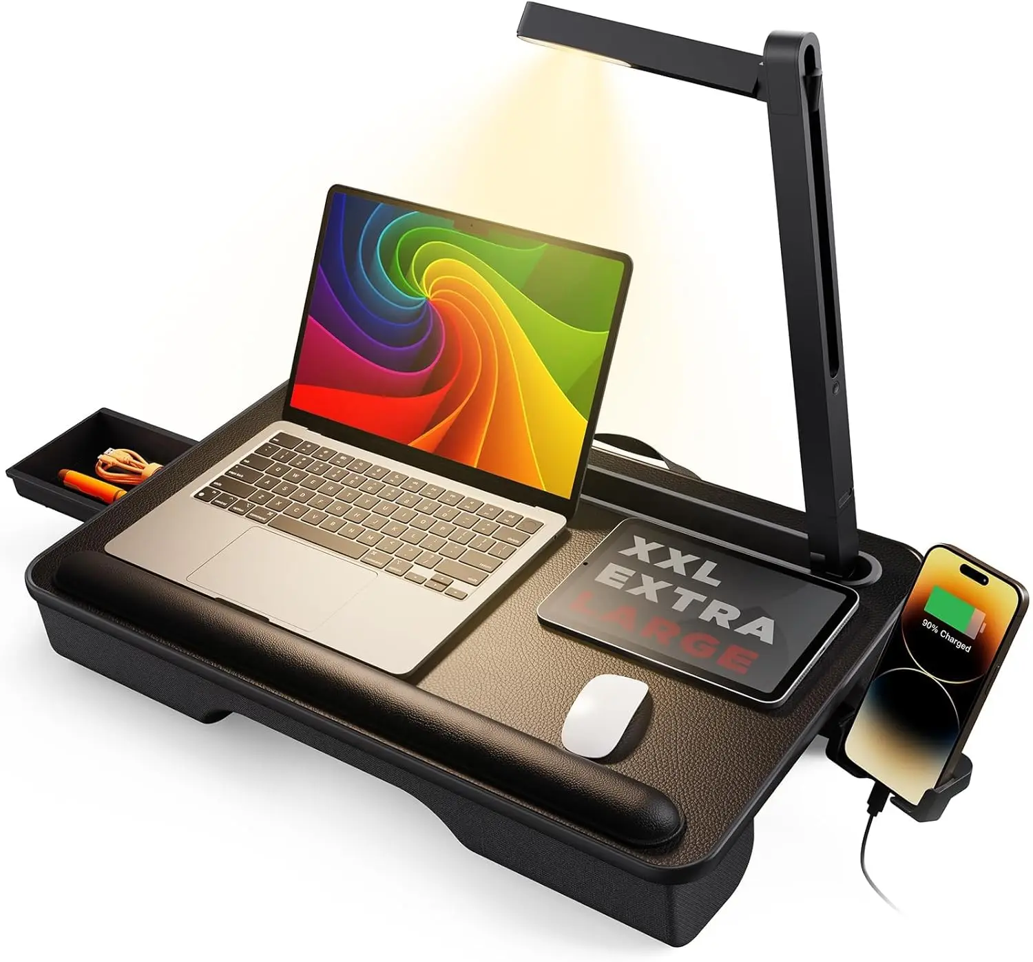 

Portable Lap Desk with LED Light & Storage Drawer, Fits 17" Laptops for Bed/Couch Use