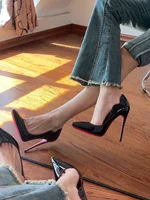 2025 New 12cm Black Extra Thin Heels  High Heels Super Shallow Mouth Women's Large Professional Single Shoes34-46 - Image 5