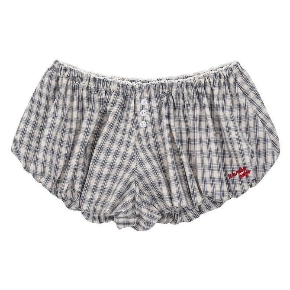 Neue Y2k Retro-Karo-Shorts im süßen Stil, koreanischer Chic, Shorts mit elastischem Bund, Vintage-Design, lässige Bloomer-Shorts für den Alltag. – Detail 9