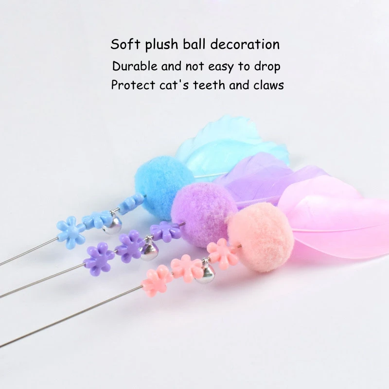 5-50pcs Funny Kitten Cat Teaser Interactive Toy Rod with Bell Feather Toys For Pet Cats Stick Wire Chaser Wand Toy Random Color