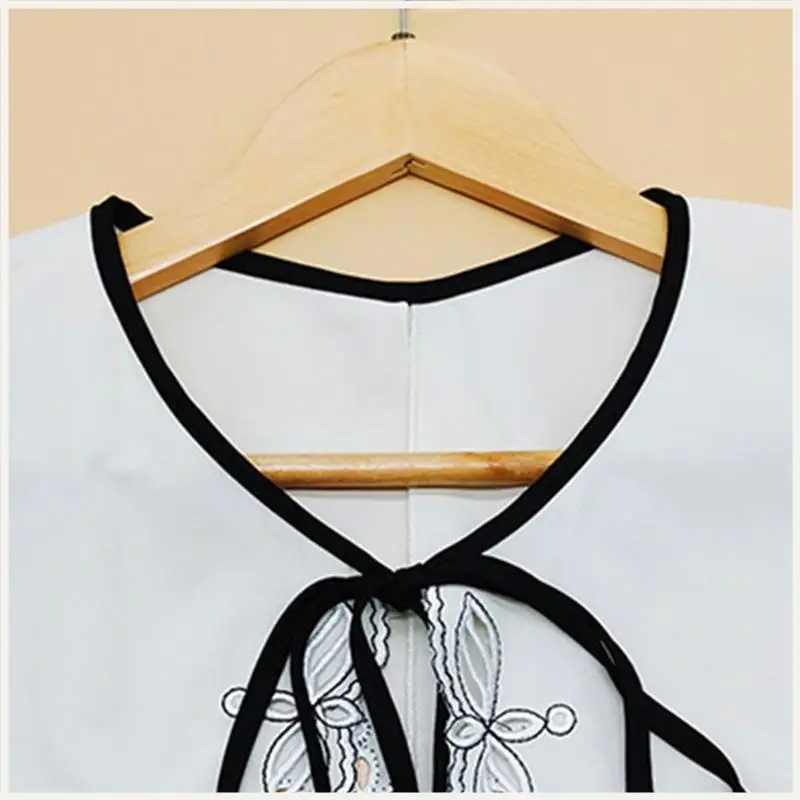 

Women Square Big Shawl Fake Collar Hollow Out Embroidery Floral Trim Necklace Scarf Contrast Color Capelet