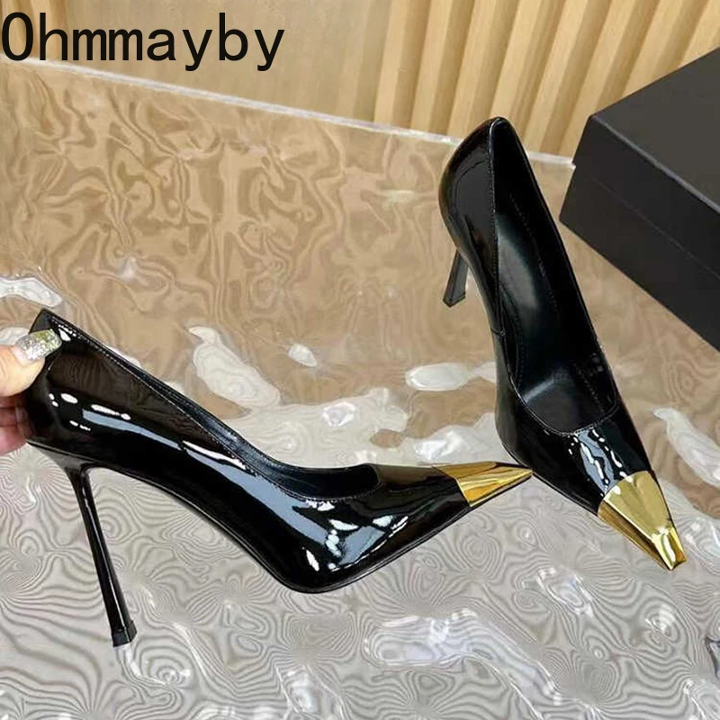 Designer Patent Leather Women Pumps Fashion Pointed Toe Slip On Shoes Ladies Elegant High Heel Club Stripper Shoes