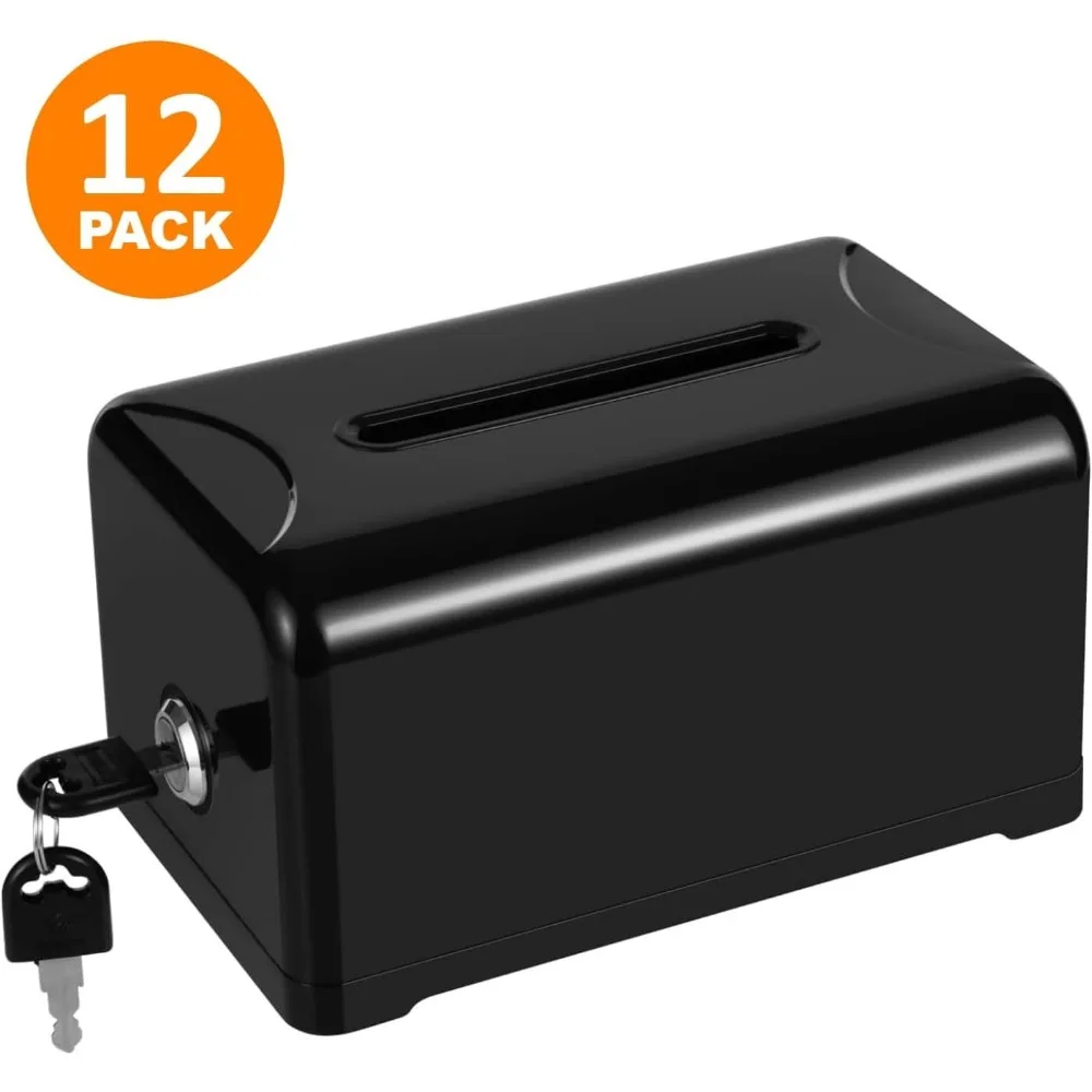 Polmart Tip/Donation/Suggestion/Business Card Collection Box with Lock (Black), 12-Pack