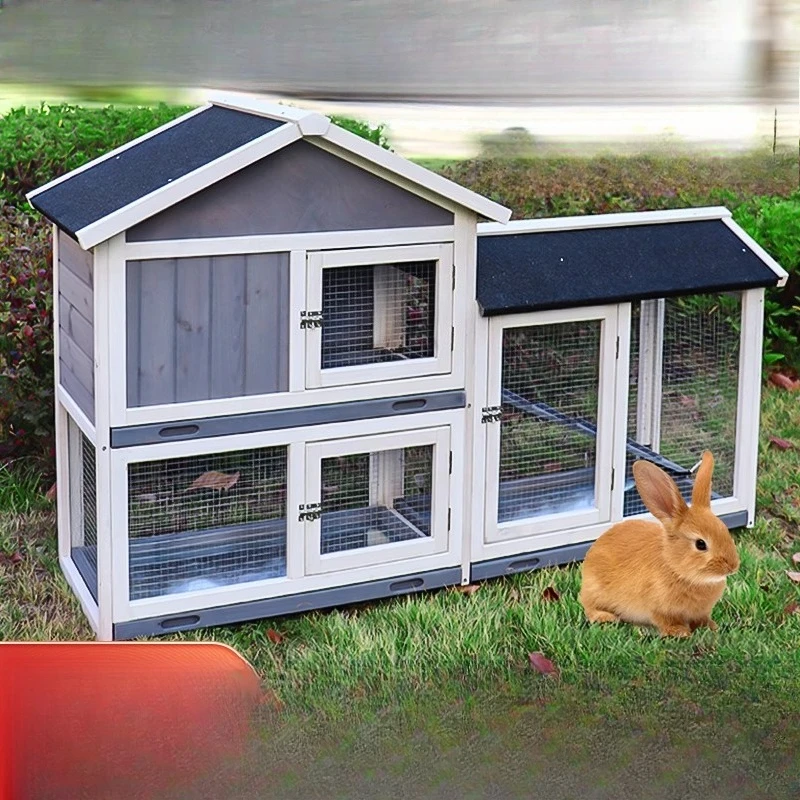 

Rabbit Cage Outdoor Large Rabbit House Villa Special Chicken Nest Wooden House Outdoor Solid Wood Breeding Cage Rural Cat Nest