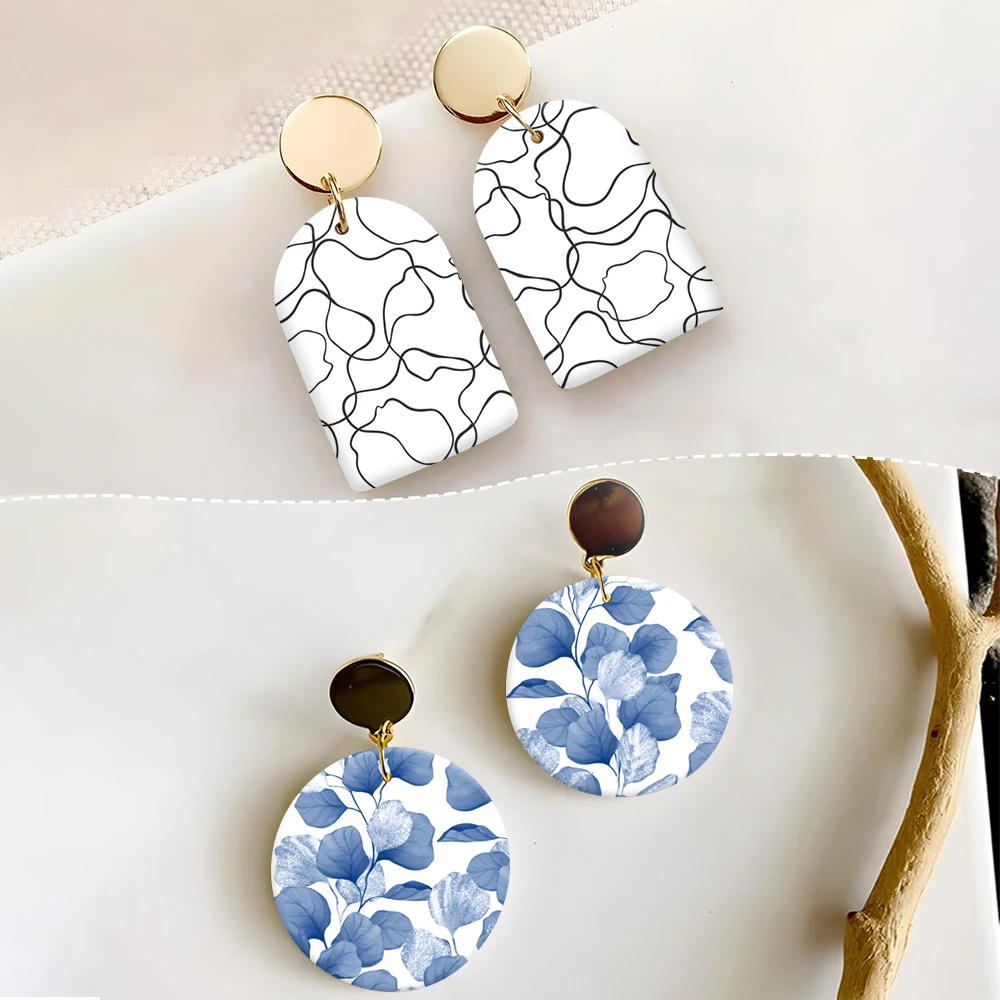 الصيف الملونة زهرة ورقة موضوع بوليمر كلاي نقل ورقة للذوبان في الماء المتاح ملصقات الطباعة ورقة الأقراط صنع #6