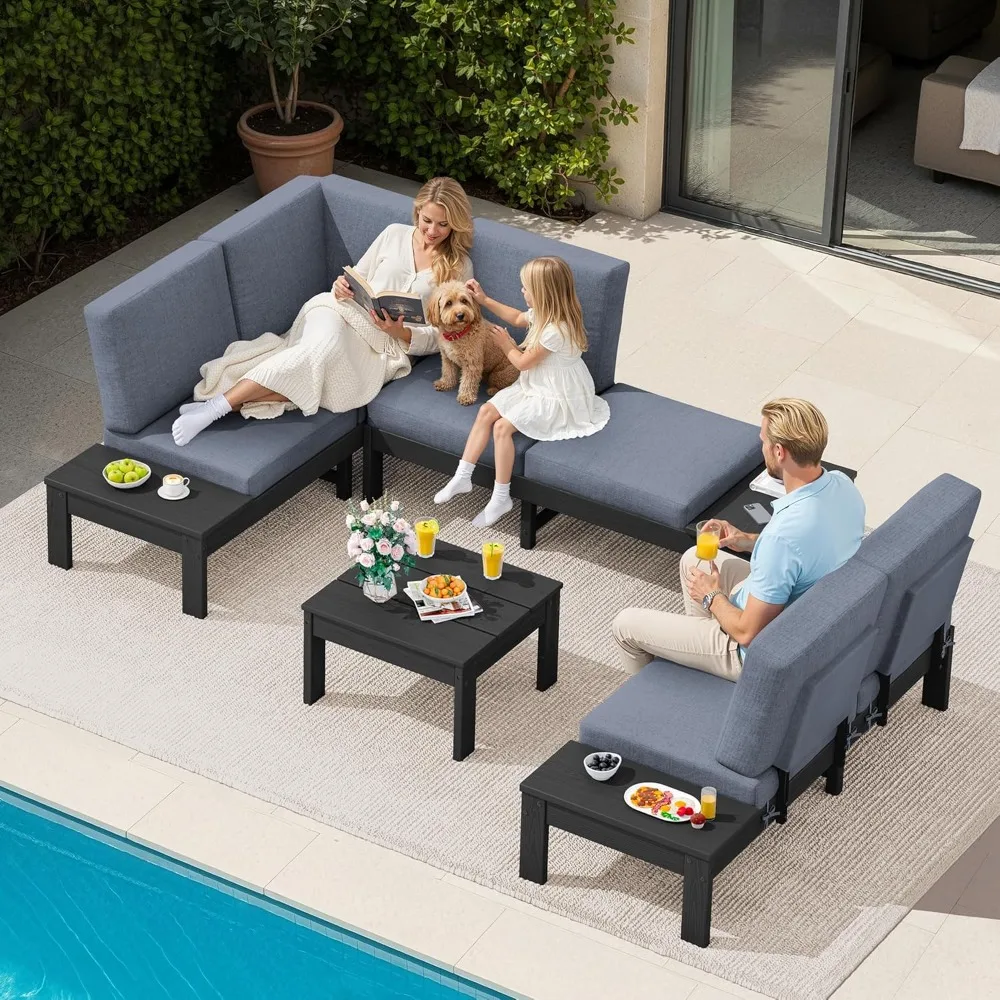 

Комплект уличной мебели, 6-местный секционный диван с кофейным столиком, наборы для отдыха на открытом воздухе с регулируемыми элементами, возможность индивидуальной настройки