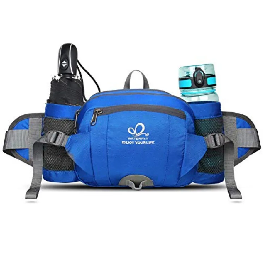 

WATERFLY Fanny Pack Waist Bag: Fannie Pack 2 Water Bottle Holders Lumbar Belt Hiking Walking Running Jogging Camping Large Woma