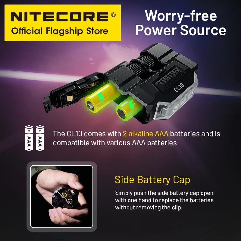 NITECORE CL10 ضوء بمشبك 45 لومن ضوء أبيض أحمر أزرق تحذير وامض قوة بواسطة بطارية AAA لدراجات إنفاذ القانون