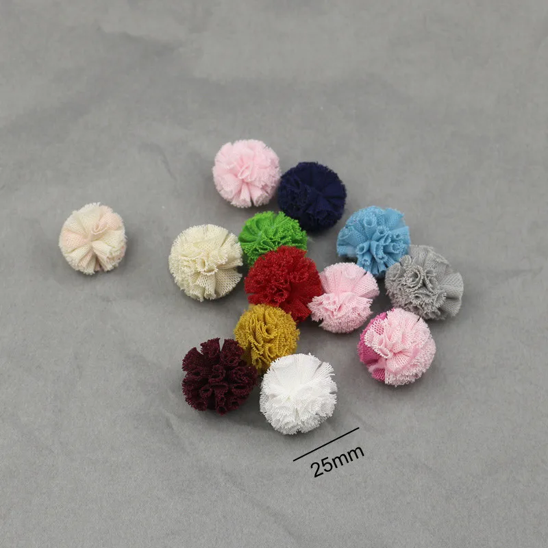 50Pcs 25mm Lace Pom Pom Balls Art Gauze Elastic Flower Pompoms DIY Craft Scarf Shoes Hats Fur Headwear Hair Clip Bow Accessories