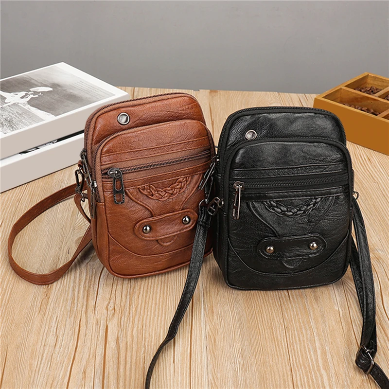 Multi-Functional Soft Leather Small Shoulder Bag For Women Vintage Crossbody Bag Cash Purse Cell phone Baga Handbag Purse