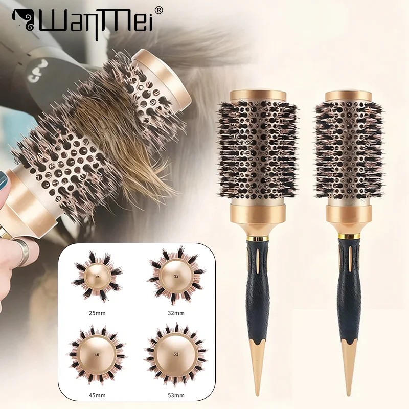 

1pc Portable Round Rolling Hairbrush Bristles Scalp Massager Brush Round Barrel Hair Curling Comb Hair Styling Tool Salon