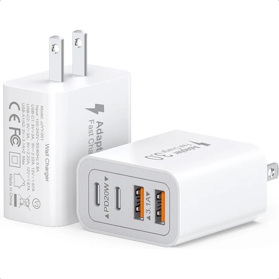 

40W USB C Charger Block 2Pack 4Port Type C Fast Charging Brick Dual PDQC Wall Plug Adapter Compatible for iPhone 16 15 15 Pro 1
