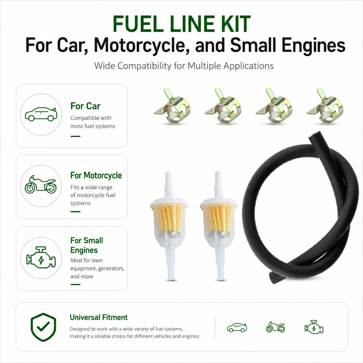 Fuel Line Kit, 6mm Fuel Hose, 50CM Fuel Line with 4 Hose Clamps, 2 x 6.8/8mm Fuel Filters for Car, Motorcycle, and Small Engine
