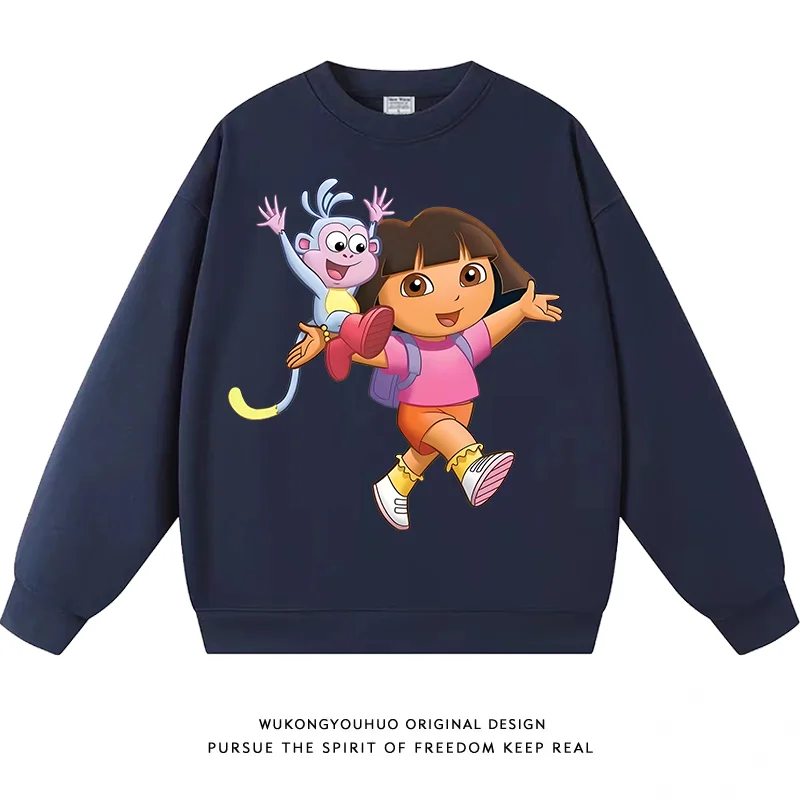 

Classic Dora the Explorer Girls Hoodie Thickened Fleece Autumn Winter Cotton Sweatshirt Children's Casual round Neck Long Sleeve