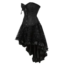 Corset Dress Gothic Floral Bustiers Burlesque Lace Up Corsets Skirt Set Showgirl Clubwear Costumes Bachelorette Party Costumes