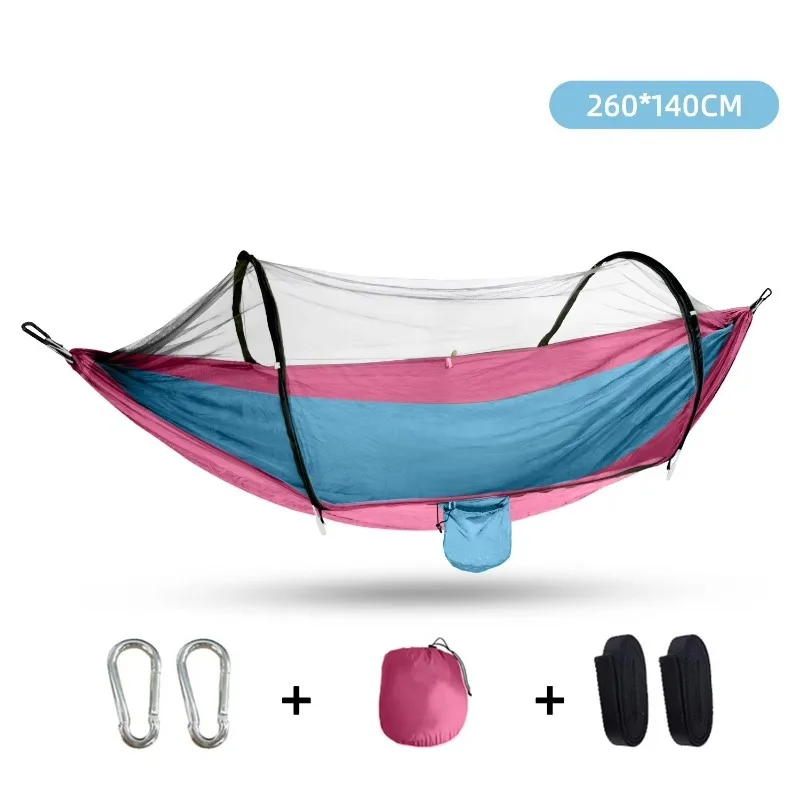 Durable Fully Automatic Quick-open Portable Bamboo Hammock Mosquito Net Outdoor Camping Hiking Travel Folding Swing Parachute
