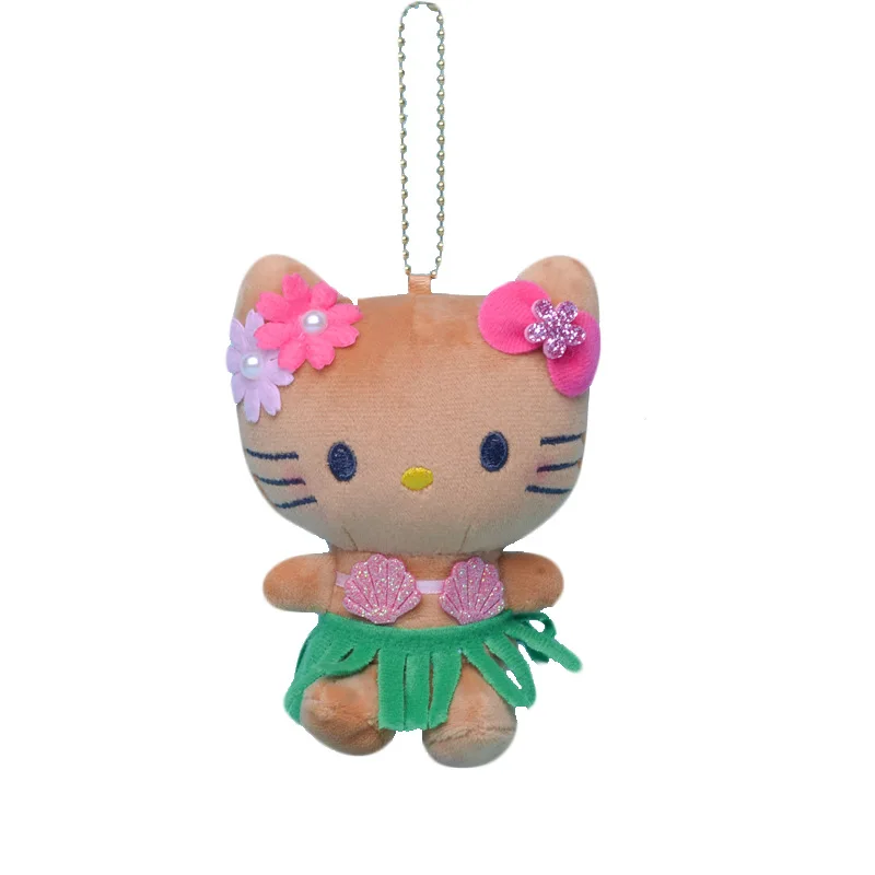 Hello Kitty Black Skin Grass Skirt Kt Cat Plush Pendant Cute Cartoon Plush Keychain Kawaii Backpack Decorative Pendant Girl Gift