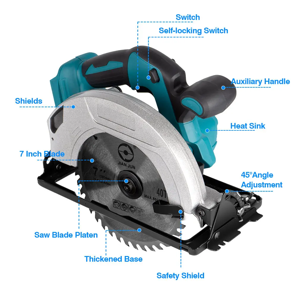 ONEVAN-sierra Circular eléctrica sin escobillas para madera, herramientas eléctricas de carpintería para batería Makita de 18V, 7 pulgadas