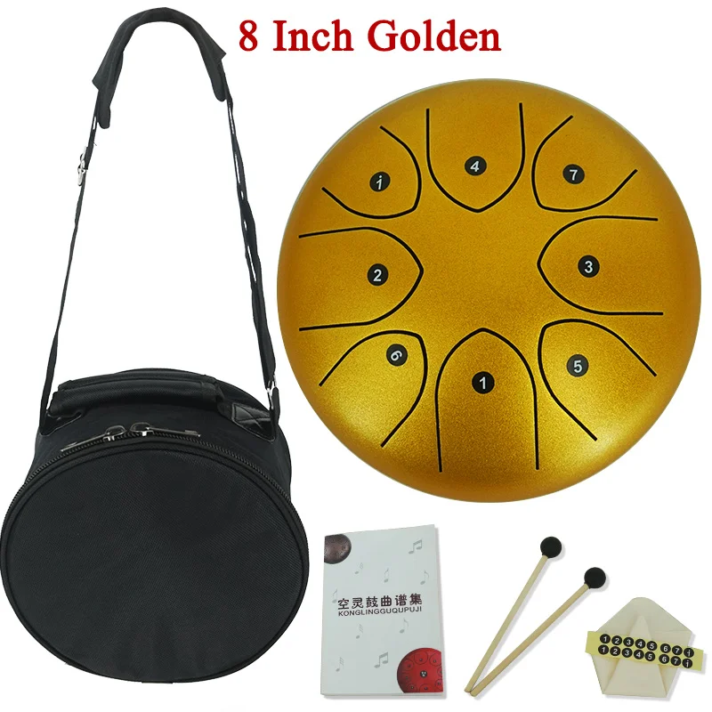 Metal Steel Tongue Drum 8 Tune 8 Inch Handpan Percussion Tank Drum Kit With Note Stickers Free Sticks Bag