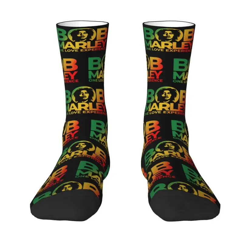 Custom Fun Print Jamaica Singer Reggae Rock Bob Marley Socks for Women Men Stretch Summer Autumn Winter Crew Socks