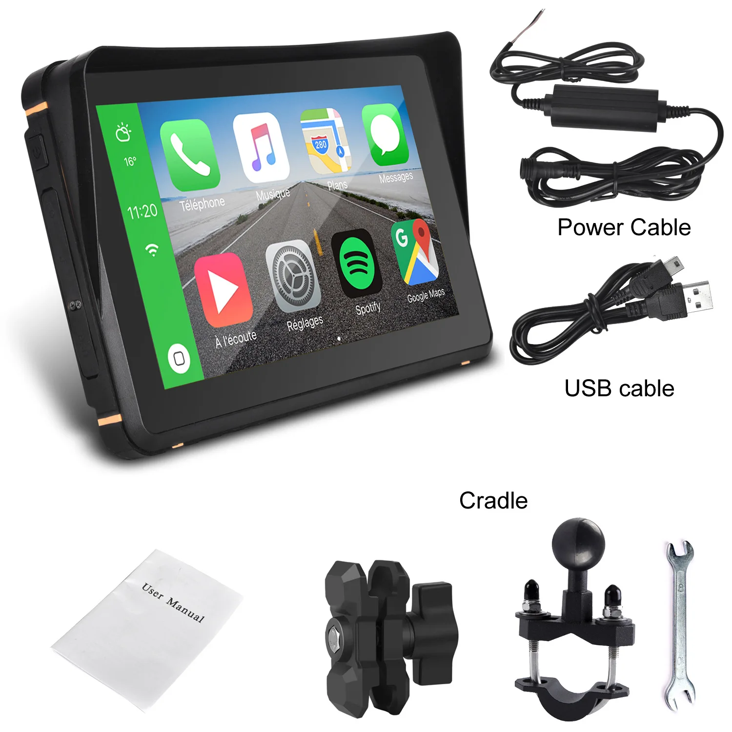 

7 Inch Touch Motorcycle Special Navigator Motorcycle CarPlay Monitor IPX6 Waterproof Wireless CarPlay and Android Auto