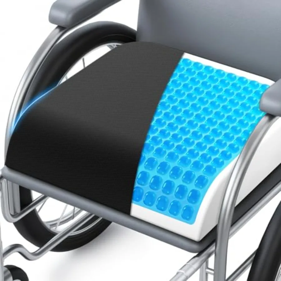 Wheelchair Seat Cushion Cooling Gel Memory Foam Chair Cushion Pressure Relief, Slope-Edge Design, Coccyx Support for Tailbone P