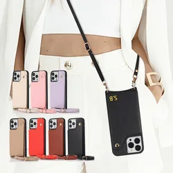 Luxury Personalise Letters Leather Flip Mirror Card Holder Crossbody Case For iPhone 13 Pro Max 12 11 X XS XR 7 8 Plus SE3 Cover