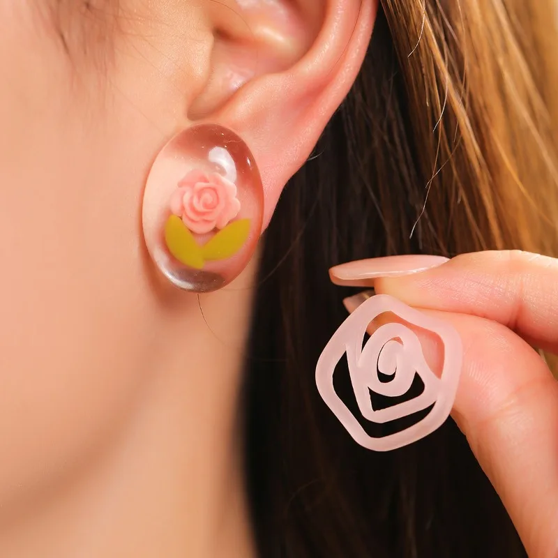

2025 New Arrival Sweet Pink Rose Flower Earrings for Women, Small and Simple Flower Temperament Mini Earring Piercing Jewelry